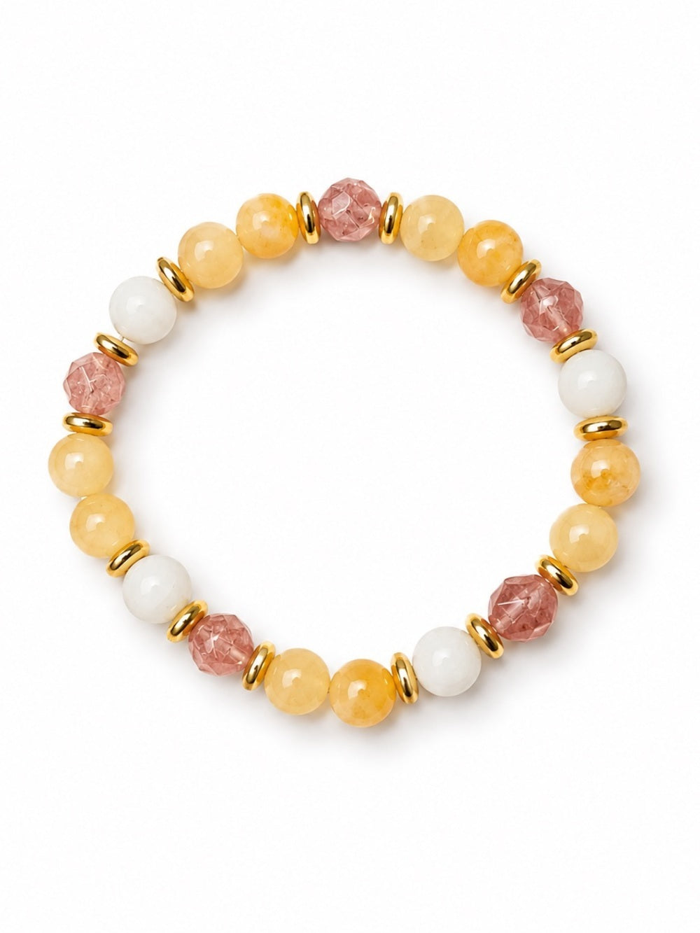 8mm Yellow Jade and Strawberry Quartz Bracelet
