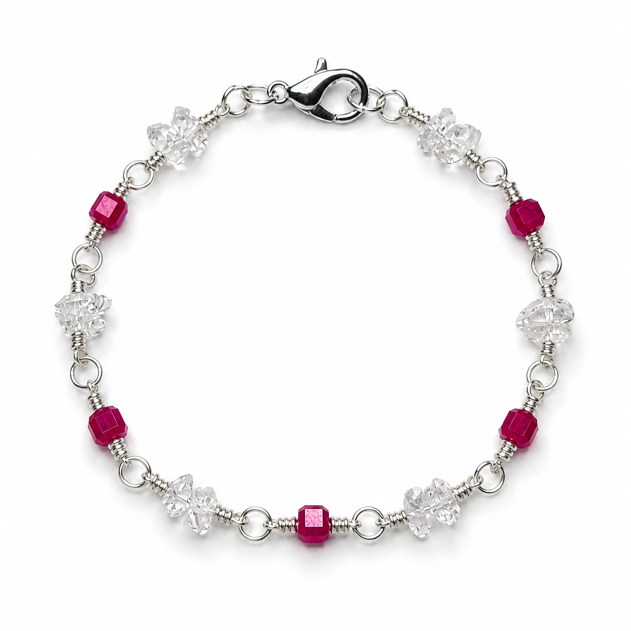 Ruby and Herkimer Diamond Station Bracelet