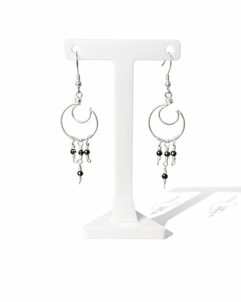 Black Spinel Moon Earrings