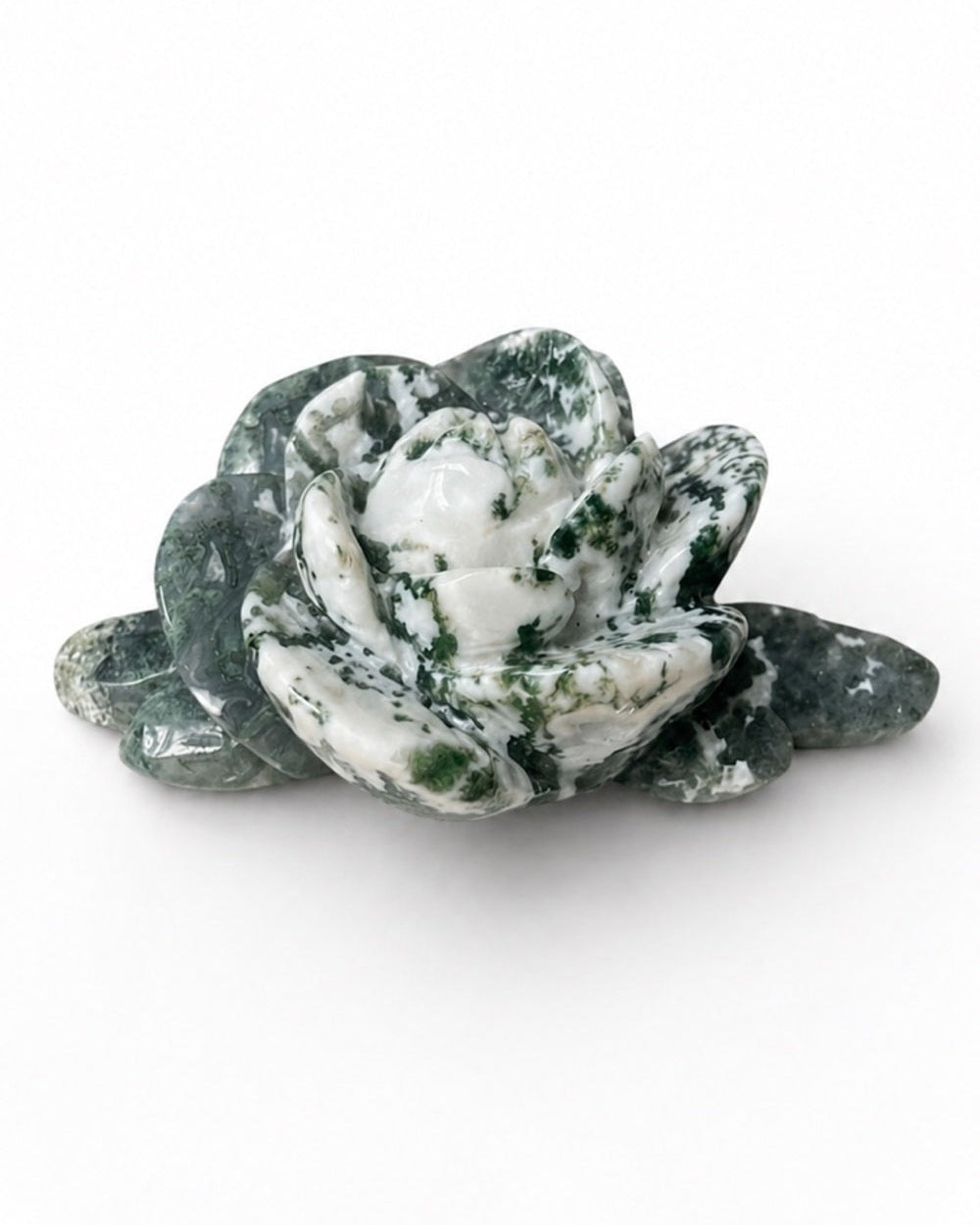Moss Agate Carved Rose