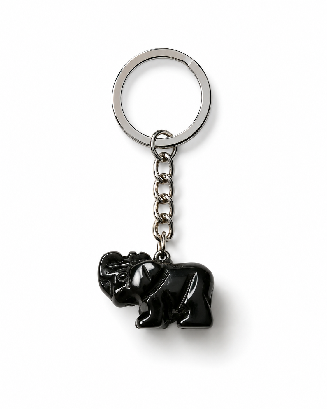 Obsidian Elephant Keychain
