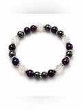 Handmade Purpurite, Moonstone, and Freshwater Pearl Stretch Bracelet
