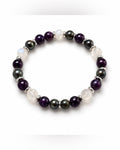 8mm Purpurite, Moonstone, and Freshwater Pearl Stretch Bracelet
