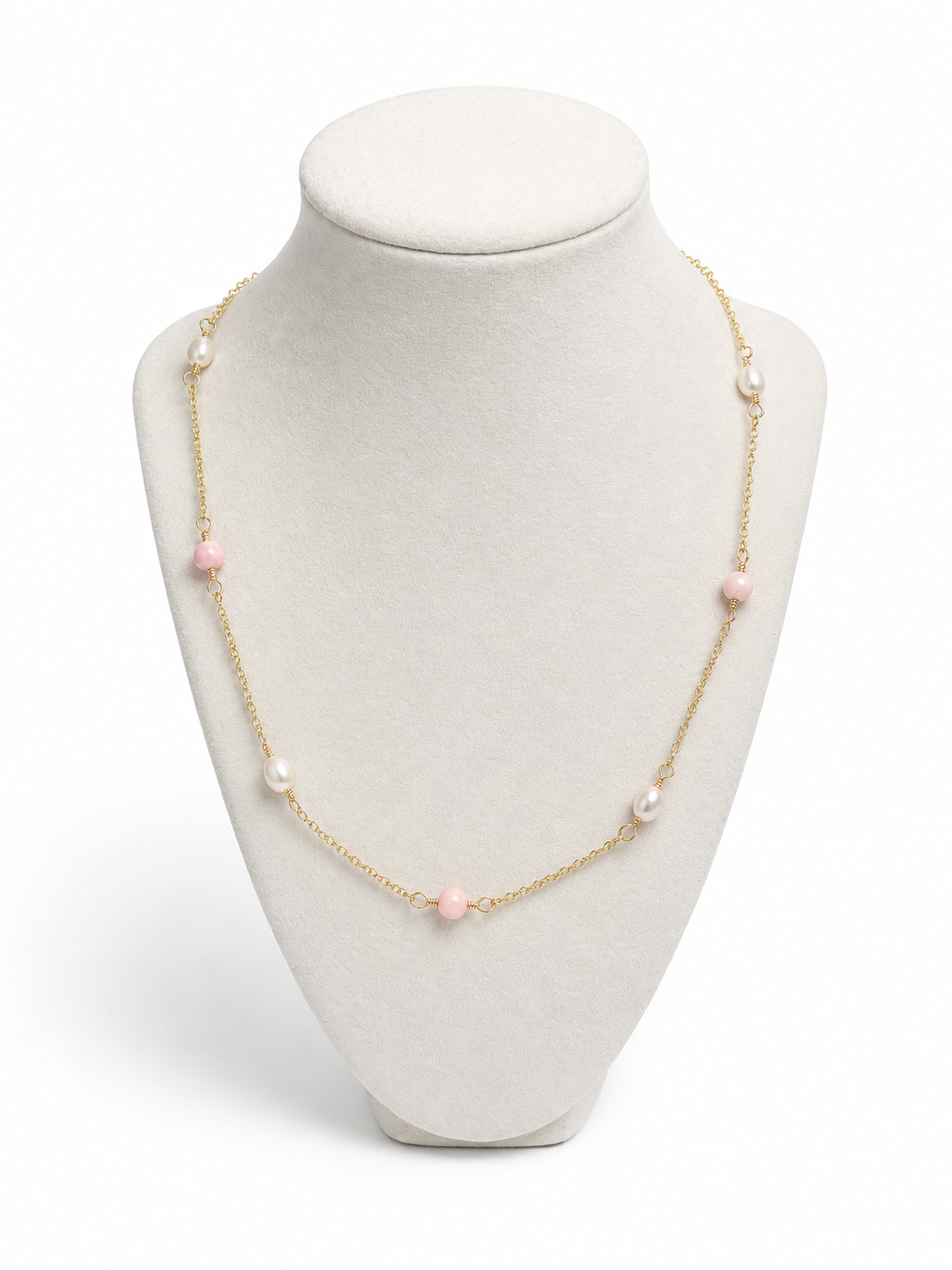 Pink Conch and Freshwater Pearl Station Necklace