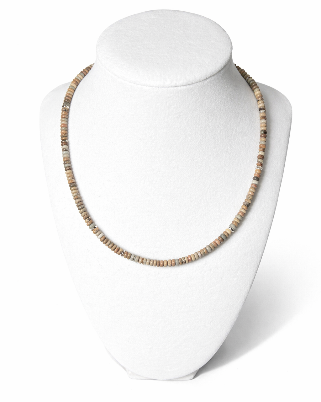 Frosted Picture Jasper and Silver Hematite Necklace