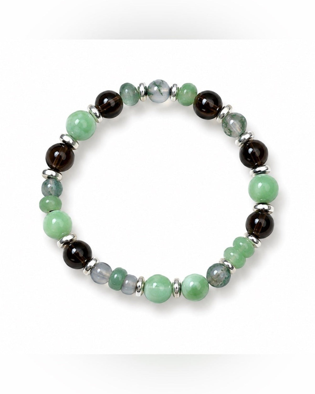 8mm Green Moonstone and Smoky Quartz Stretch Bracelet