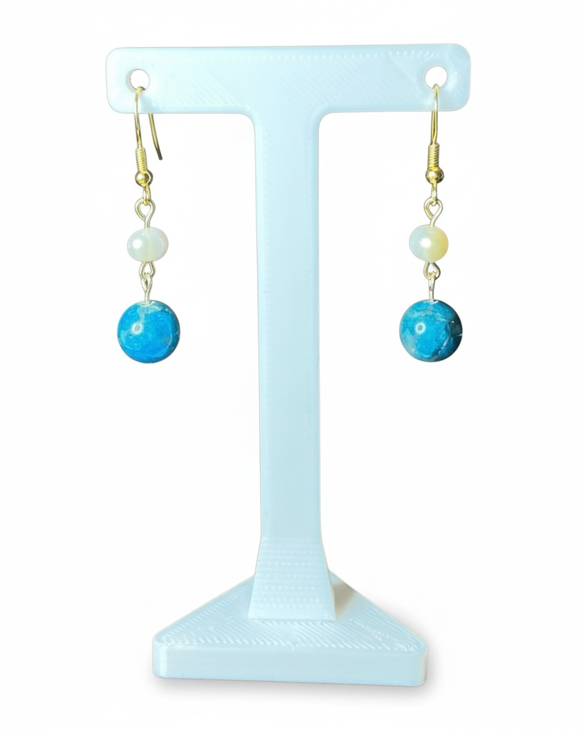 Blue Apatite and Freshwater Pearl Earrings