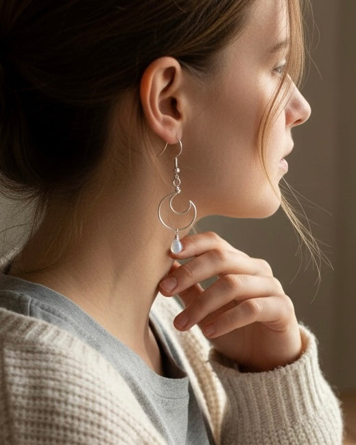 Moonstone Moon Earrings