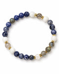 6mm Sodalite, Rutilated Quartz, and White Jade Bracelet