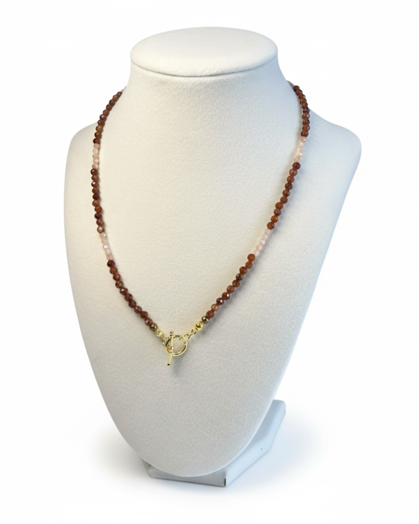 Hessonite Garnet and Peach Moonstone Necklace