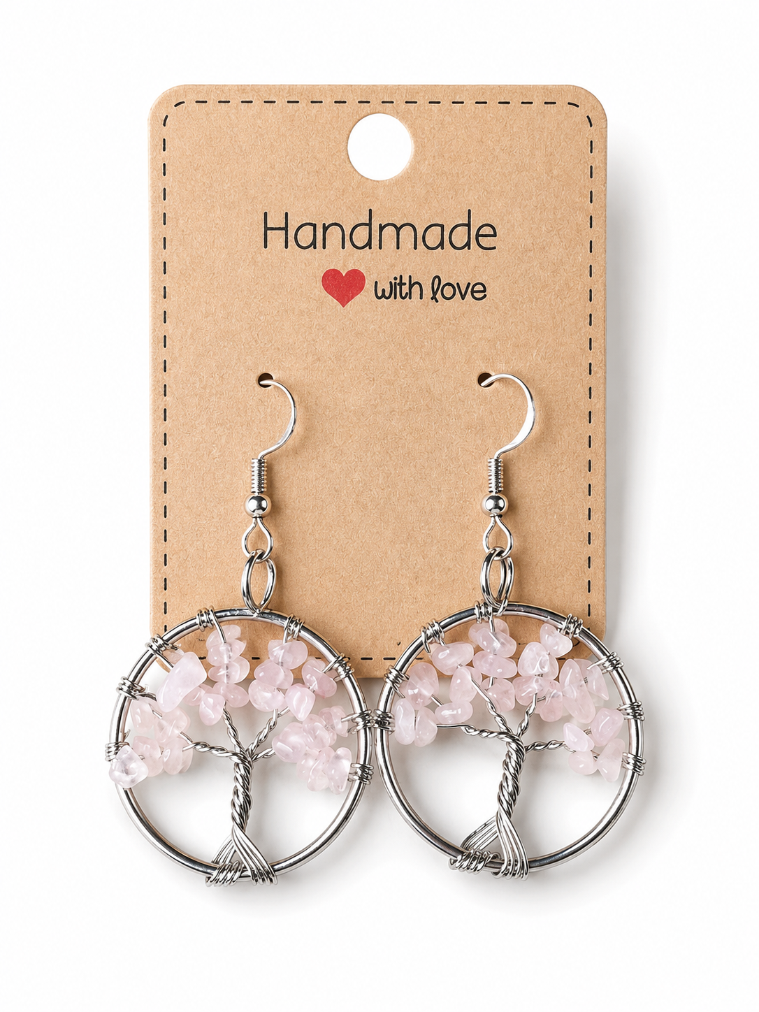 Rose Quartz Tree Of Life Earrings