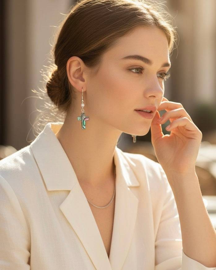 Abalone Cross Earrings