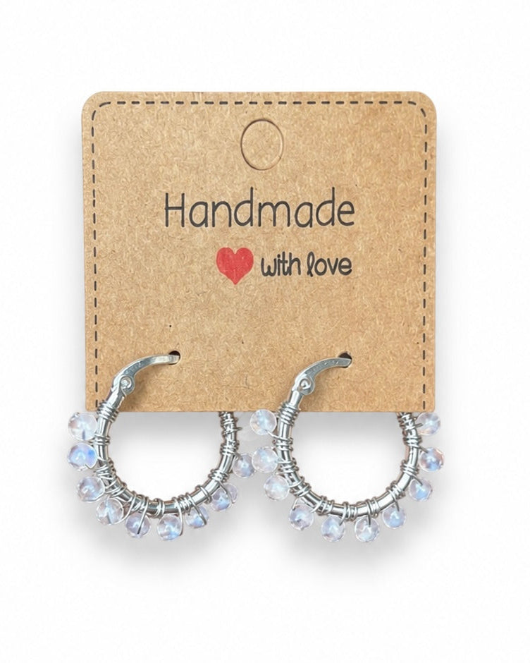 Wire Wrapped Moonstone Hoops