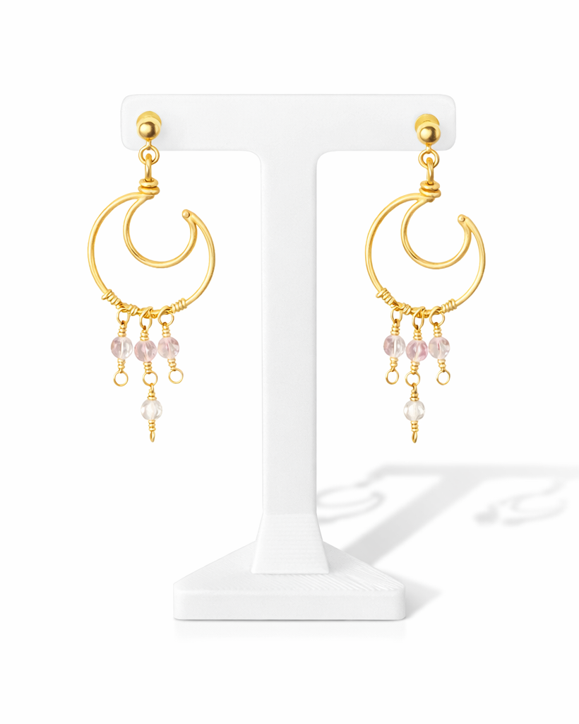 Strawberry Quartz Moon Earrings