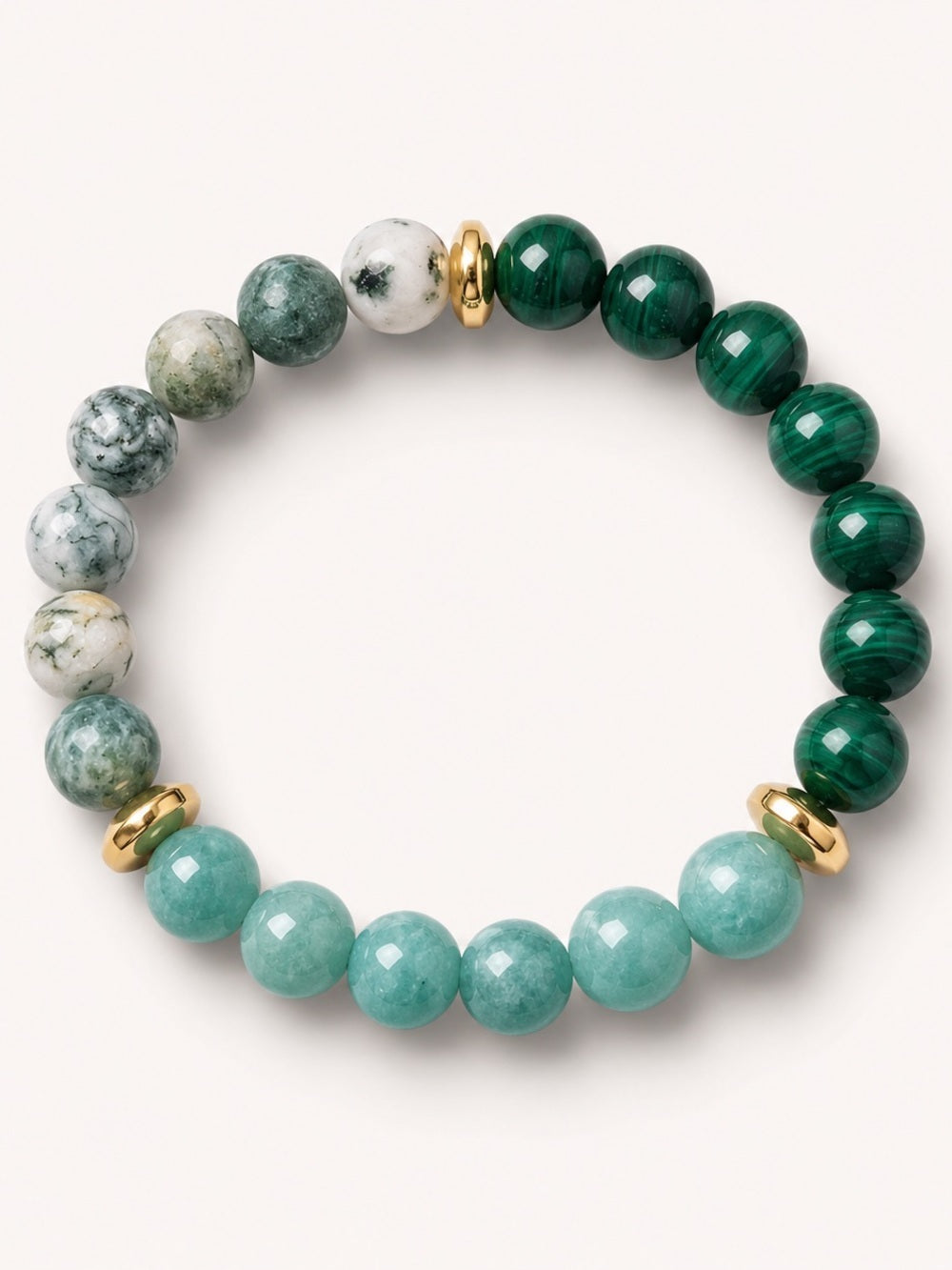 Handmade Malachite, Tree Agate, and Amazonjte Bracelet