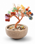 Amelia Jane Handmade Creations 3-inch 7 chakra gemstone tree with copper wire branches in a textured ceramic pot.