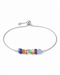 Amelia Jane Handmade Creations 7 Chakras lariat bracelet with adjustable silver chain and multi-colored gemstone beads.