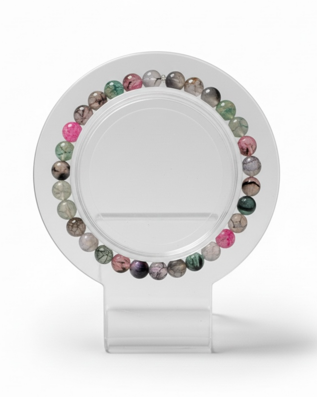 Amelia Jane Handmade Creations 7-inch Galaxy Dragon’s Vein Agate beaded bracelet with multi-colored gemstone spheres.