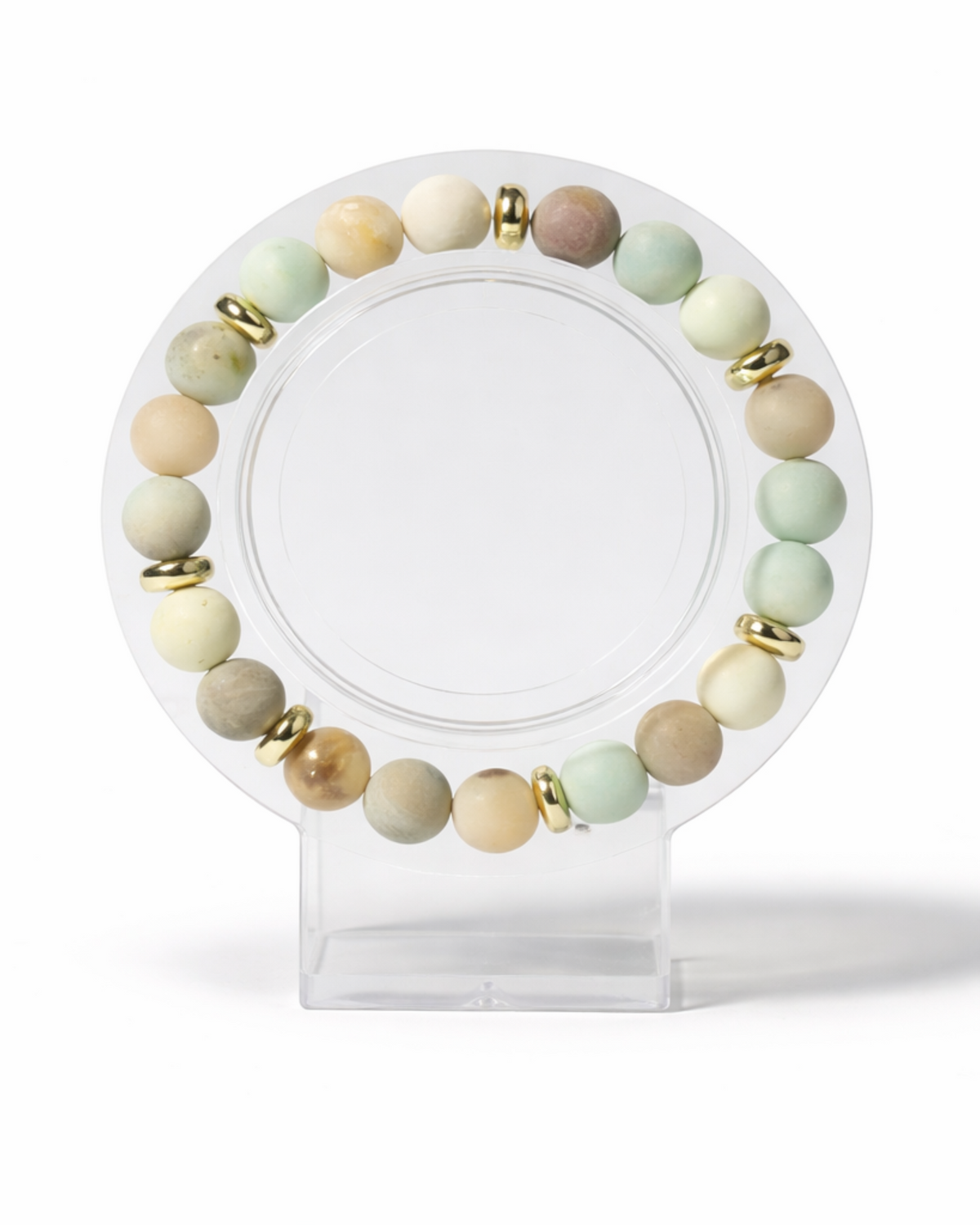 Amelia Jane Handmade Creations 7-inch bracelet featuring matte flower amazonite beads and gold hematite accents.