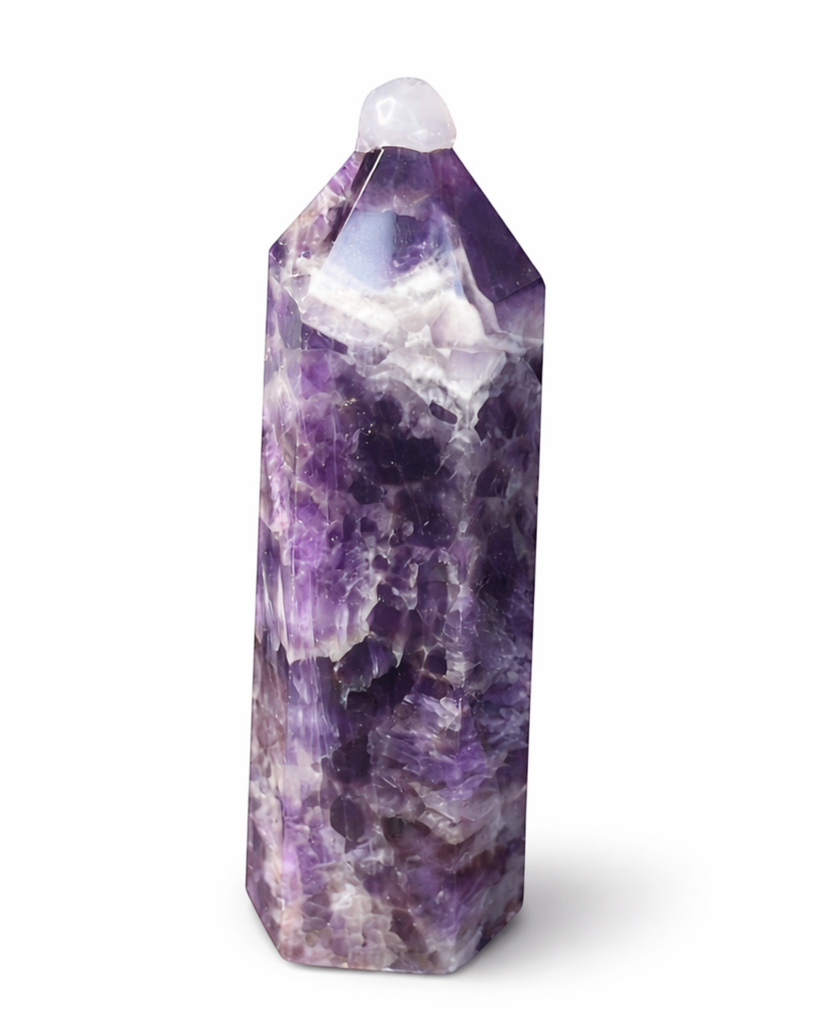Amelia Jane Handmade Creations 4-inch polished amethyst crystal tower with deep purple tones and natural banding.