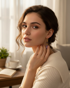 Amelia Jane Handmade Creations amethyst drop earrings with S925 posts worn by a woman in a soft indoor setting