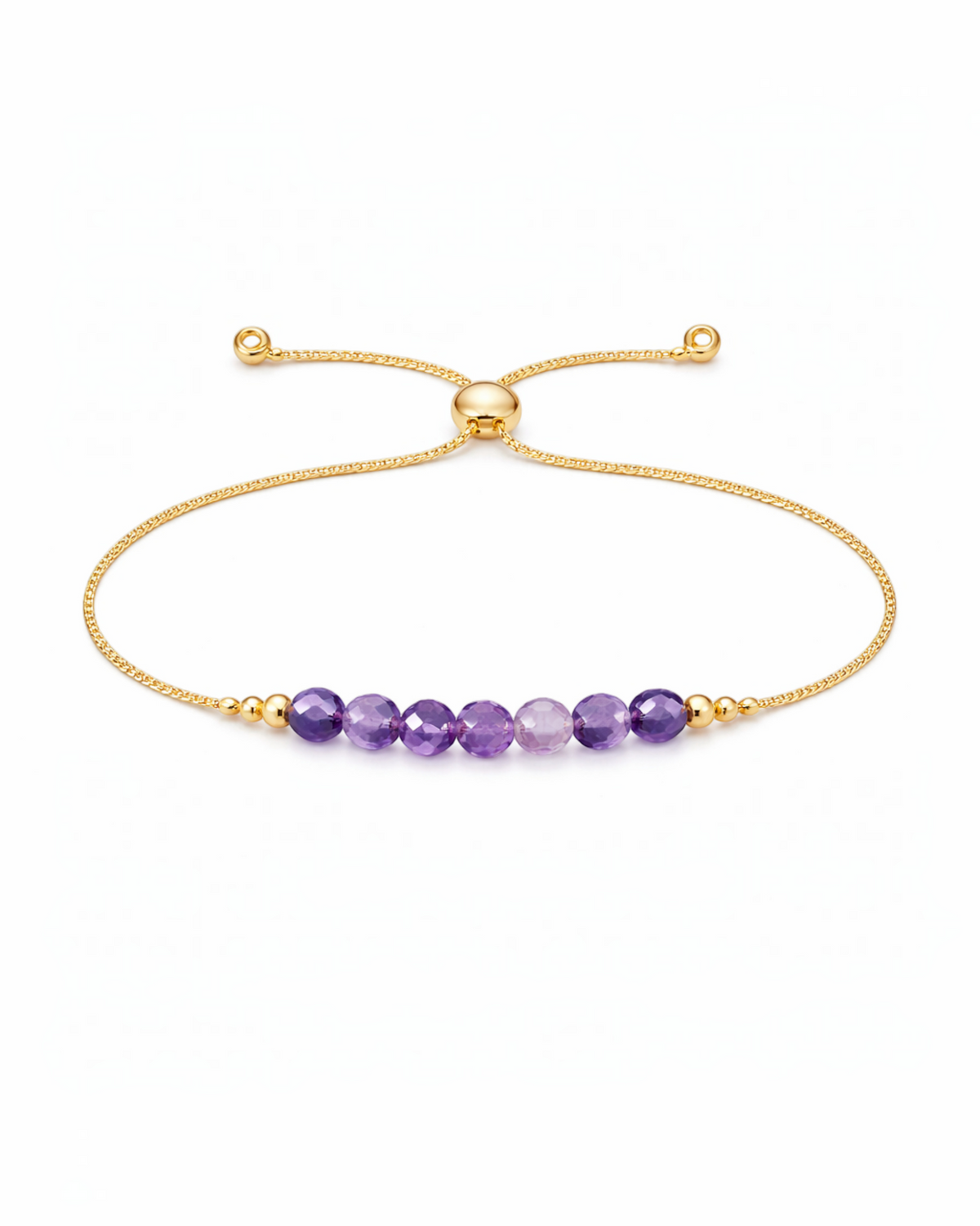 Amelia Jane Handmade Creations adjustable gold chain bracelet featuring faceted purple amethyst gemstone beads.