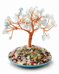 Amelia Jane Handmade Creations 5-inch aquamarine gemstone tree with copper wire branches on a mixed crystal base.
