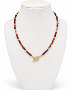 Amelia Jane Handmade Creations Autumn Glow beaded necklace with hessonite garnet, moonstone, and gold filled beads.