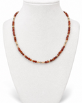 Amelia Jane Handmade Creations Autumn Glow beaded necklace with hessonite garnet, peach moonstone, and gold accents.