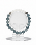Amelia Jane Handmade Creations 7-inch bracelet with denim blue jade, weathered agate, and silver hematite flower beads.