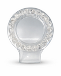 Amelia Jane Handmade Creations 7-inch clear crackle quartz beaded bracelet displayed on a circular stand