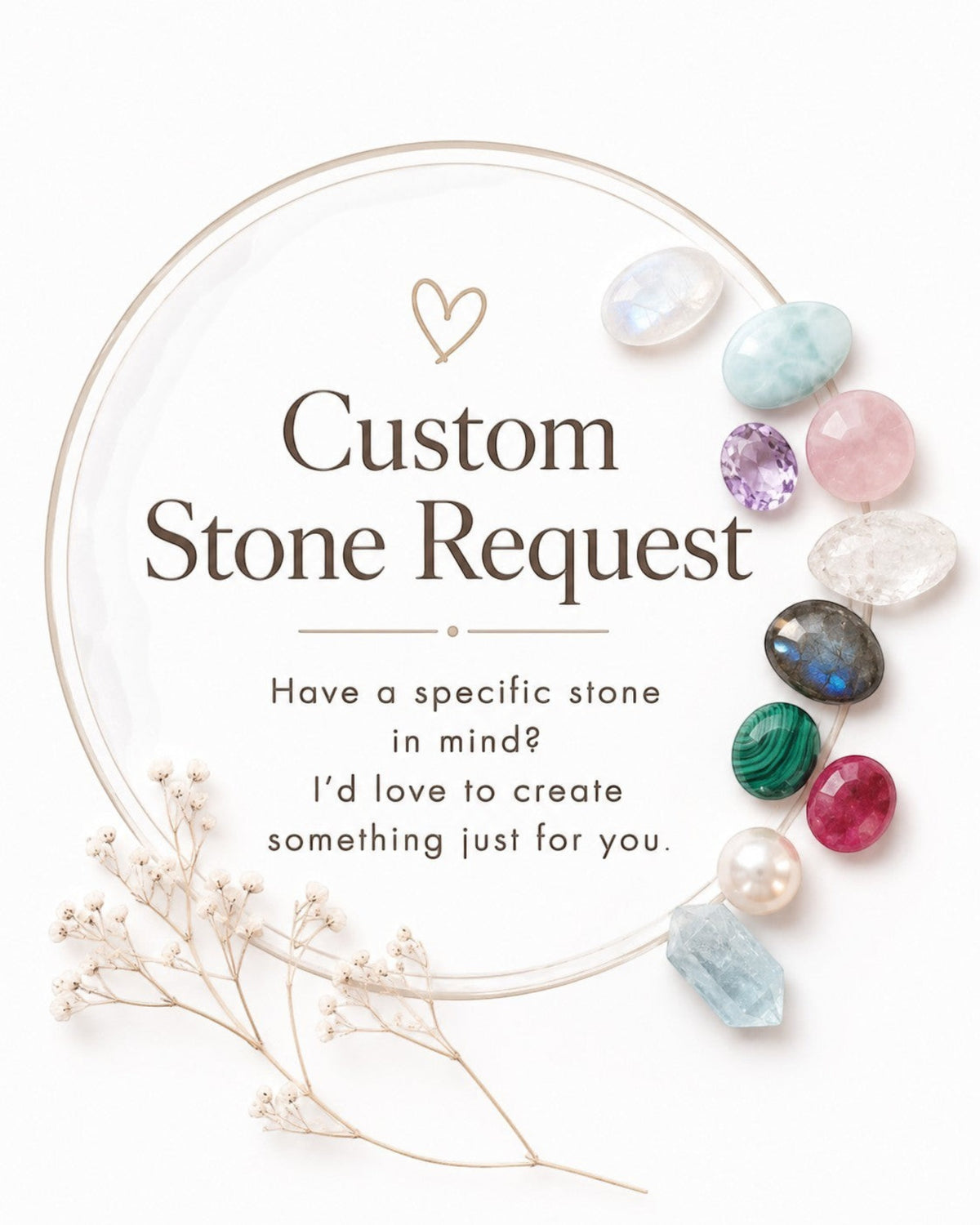 Amelia Jane Handmade Creations custom gemstone request featuring a variety of natural stones for handcrafted jewelry