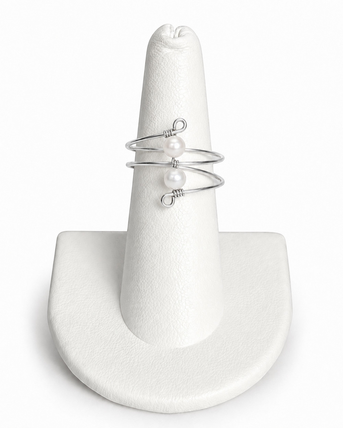 Amelia Jane Handmade Creations double bead wrap ring featuring two white pearls on a silver wire band
