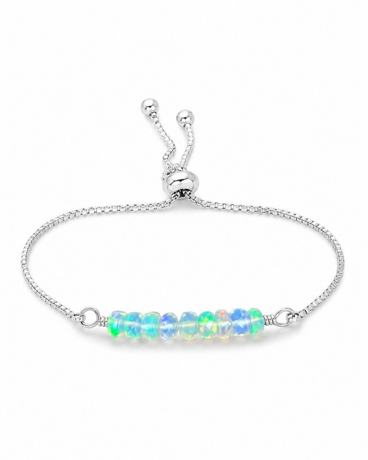 Amelia Jane Handmade Creations adjustable bracelet featuring genuine Ethiopian opals on a silver-plated copper chain.