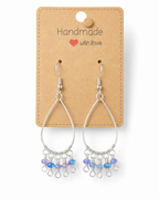 Amelia Jane Handmade Creations Ethiopian opal fringe earrings with S925 silver teardrop frames on a display card