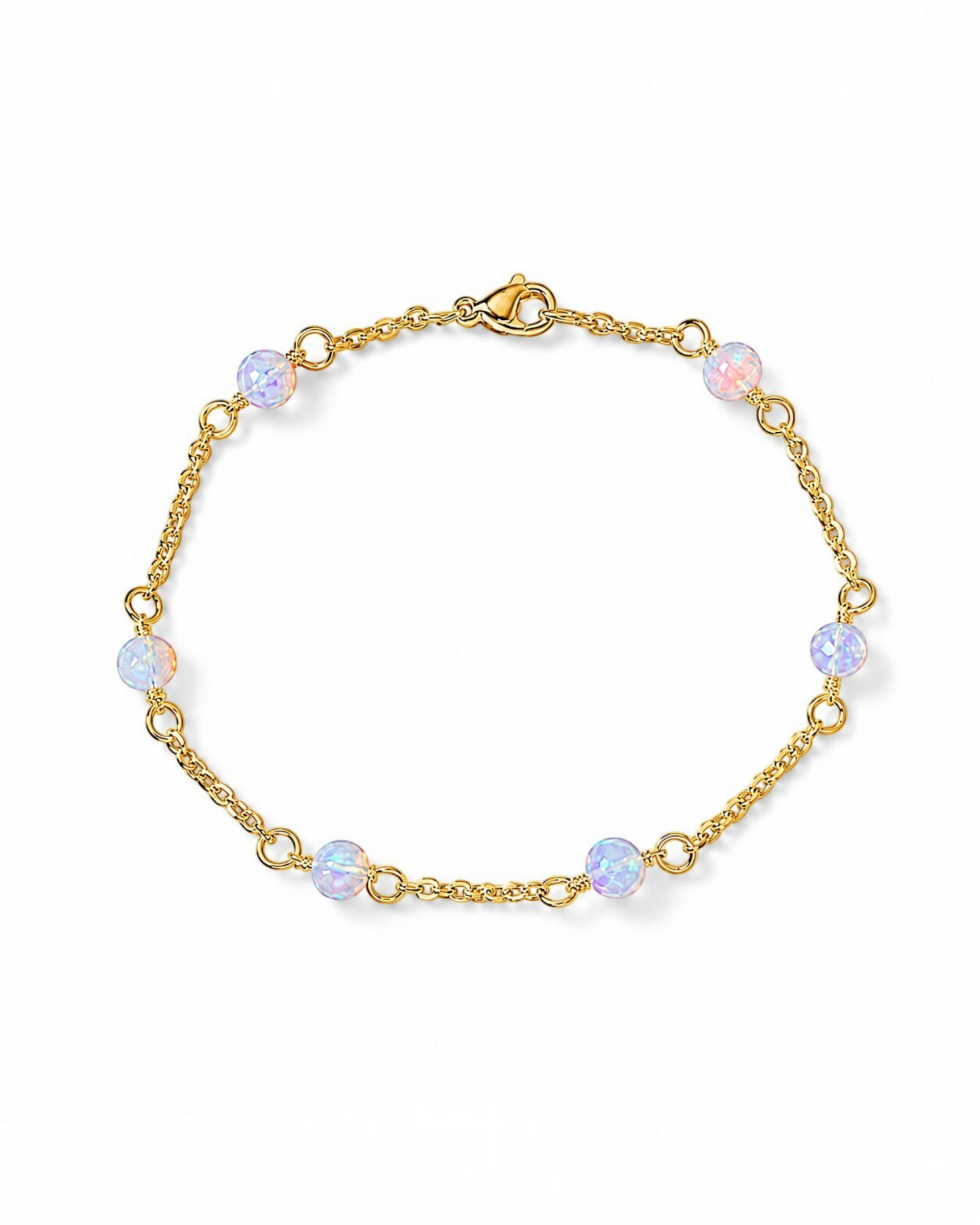 Amelia Jane Handmade Creations 7-inch station bracelet featuring iridescent Ethiopian opals on a 14k gold-filled chain.