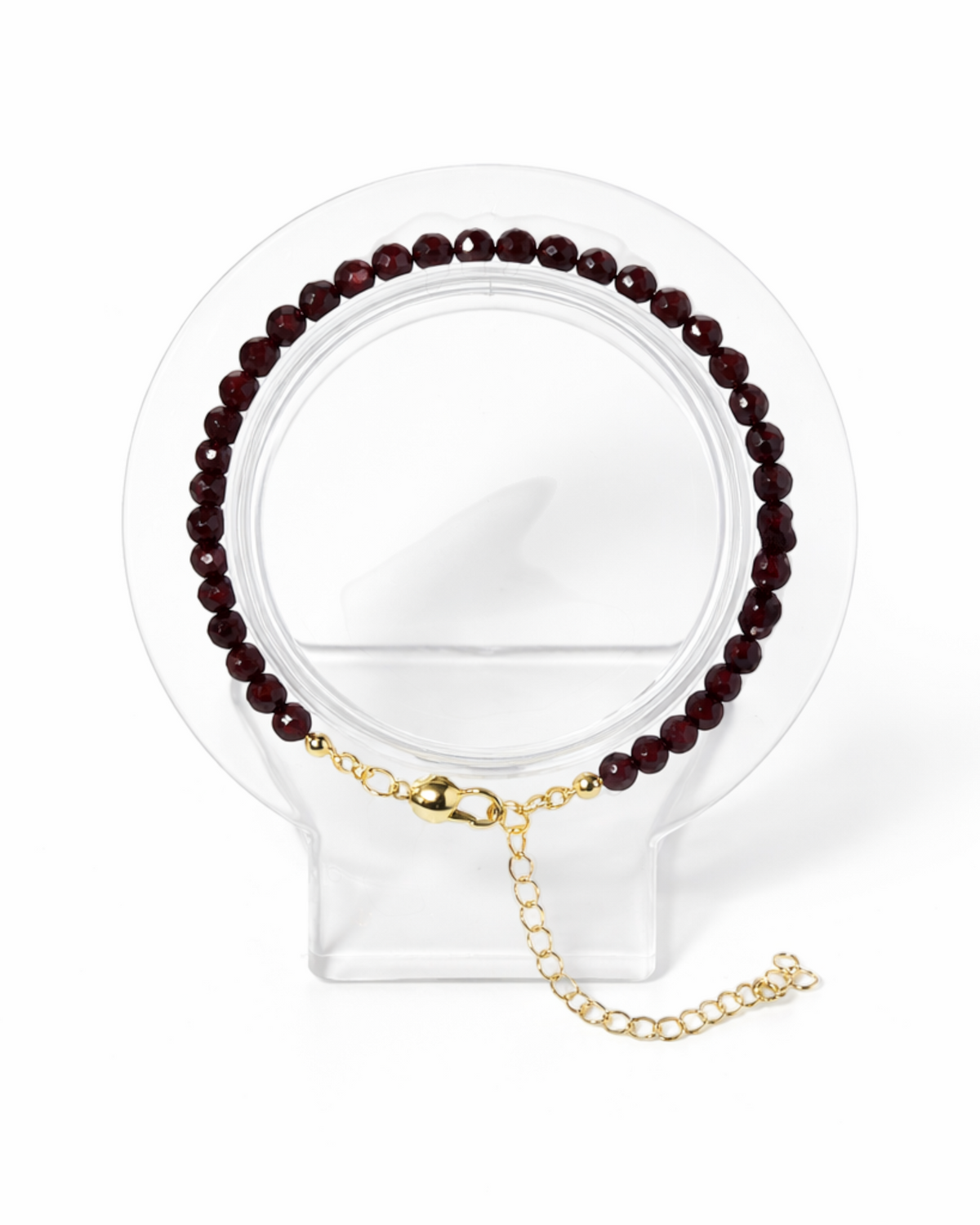 Amelia Jane Handmade Creations faceted deep red garnet bead bracelet with gold-tone clasp and adjustable chain