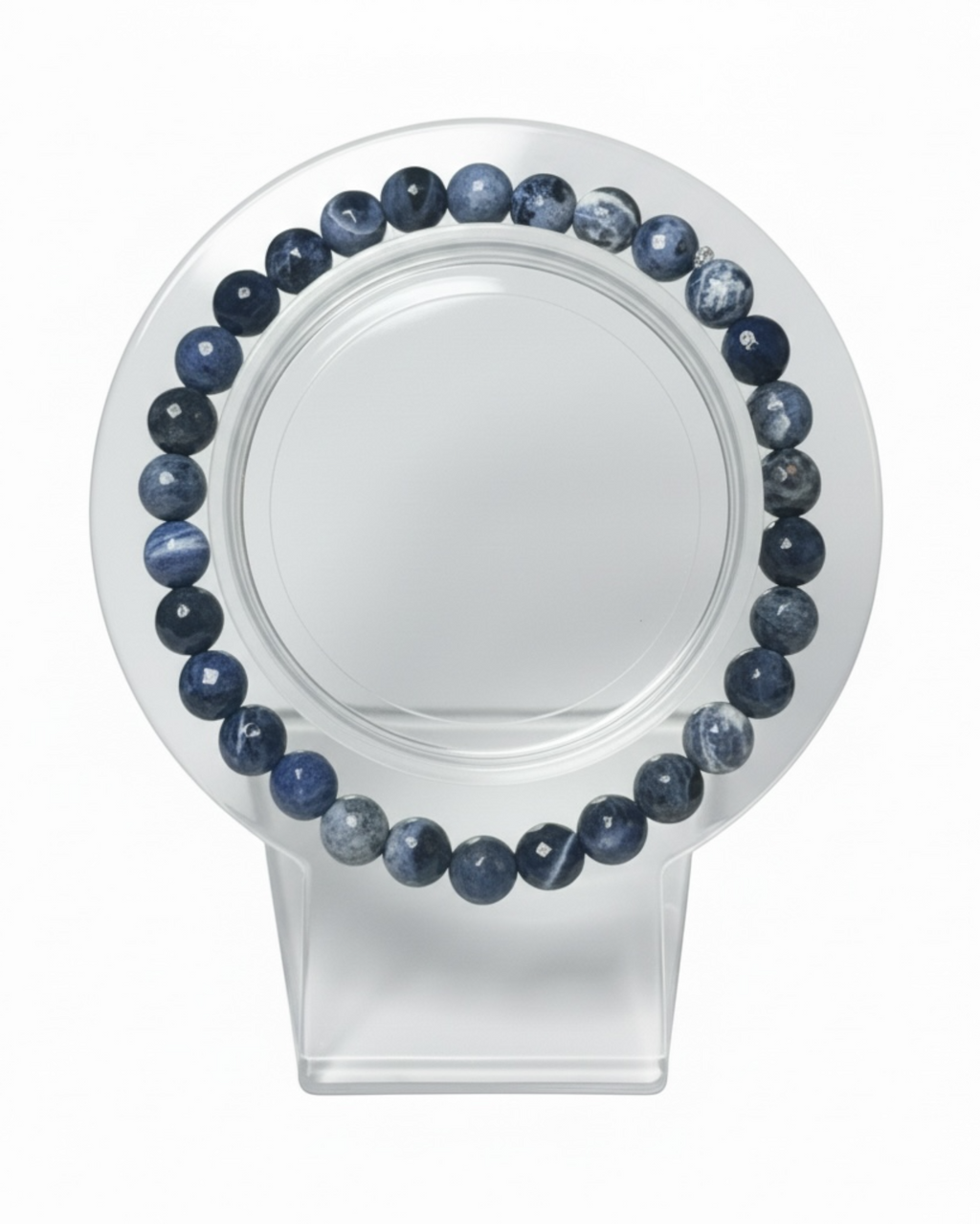 Amelia Jane Handmade Creations 7-inch faceted sodalite bead bracelet with blue and white marbled stone textures