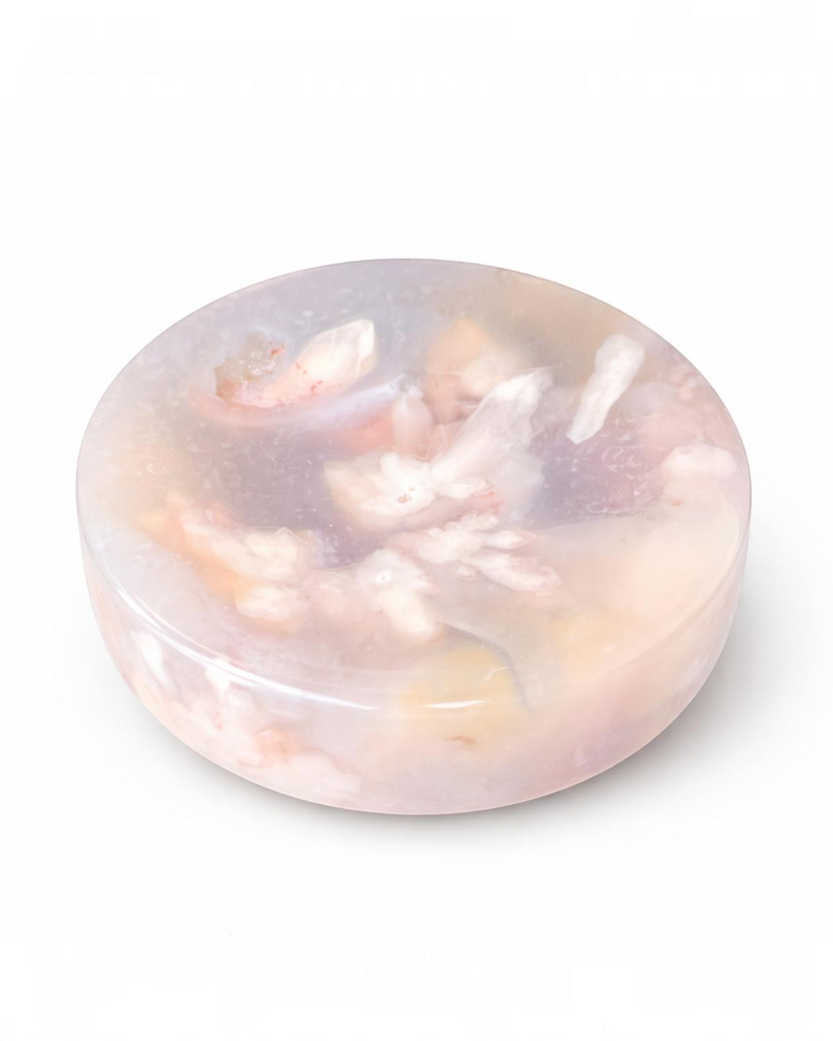 Amelia Jane Handmade Creations polished flower agate palm stone with blush and cream floral plume inclusions