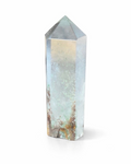 Amelia Jane Handmade Creations 2.5-inch garden quartz tower with mossy green and rust inclusions in clear crystal