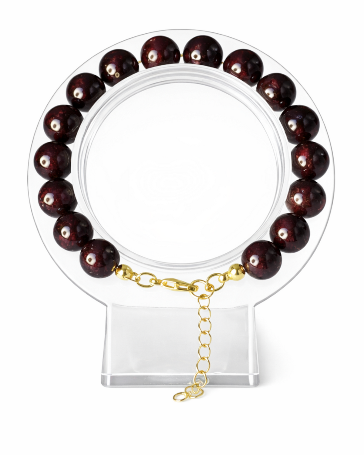 Amelia Jane Handmade Creations garnet bead bracelet with 8mm deep red stones and gold-tone adjustable clasp