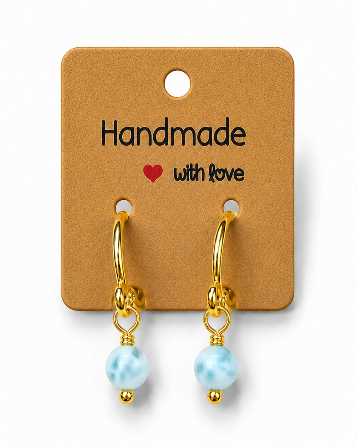 Amelia Jane Handmade Creations gold-plated 16mm S925 sterling silver huggie hoop earrings with blue gemstone charms.