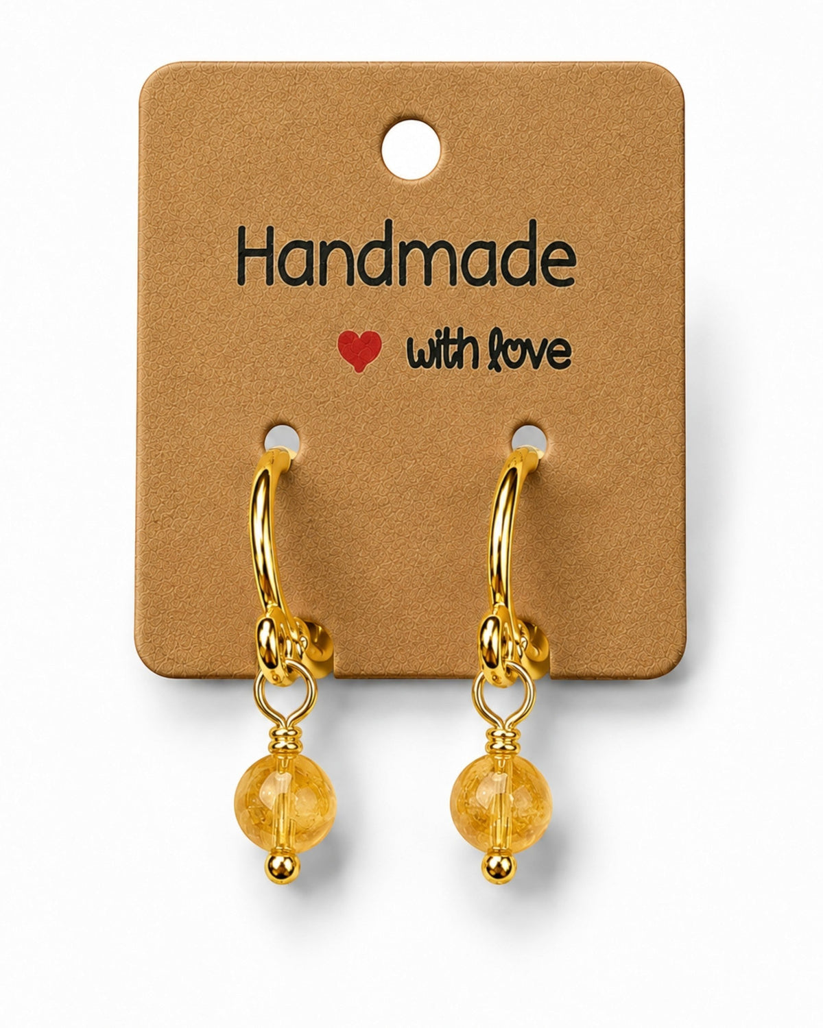 Amelia Jane Handmade Creations gold-plated 16mm S925 sterling silver huggie hoop earrings with yellow gemstones.