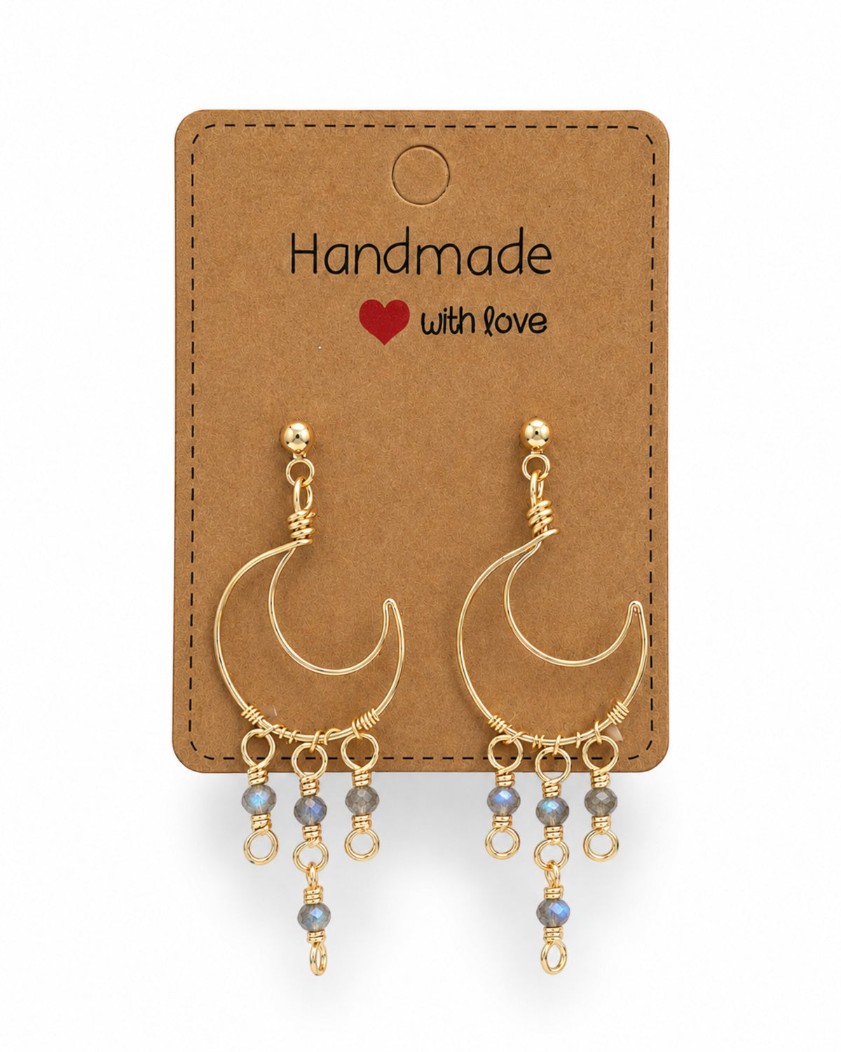 Amelia Jane Handmade Creations wire wrapped gold moon earrings with dangling gemstone beads and s925 posts