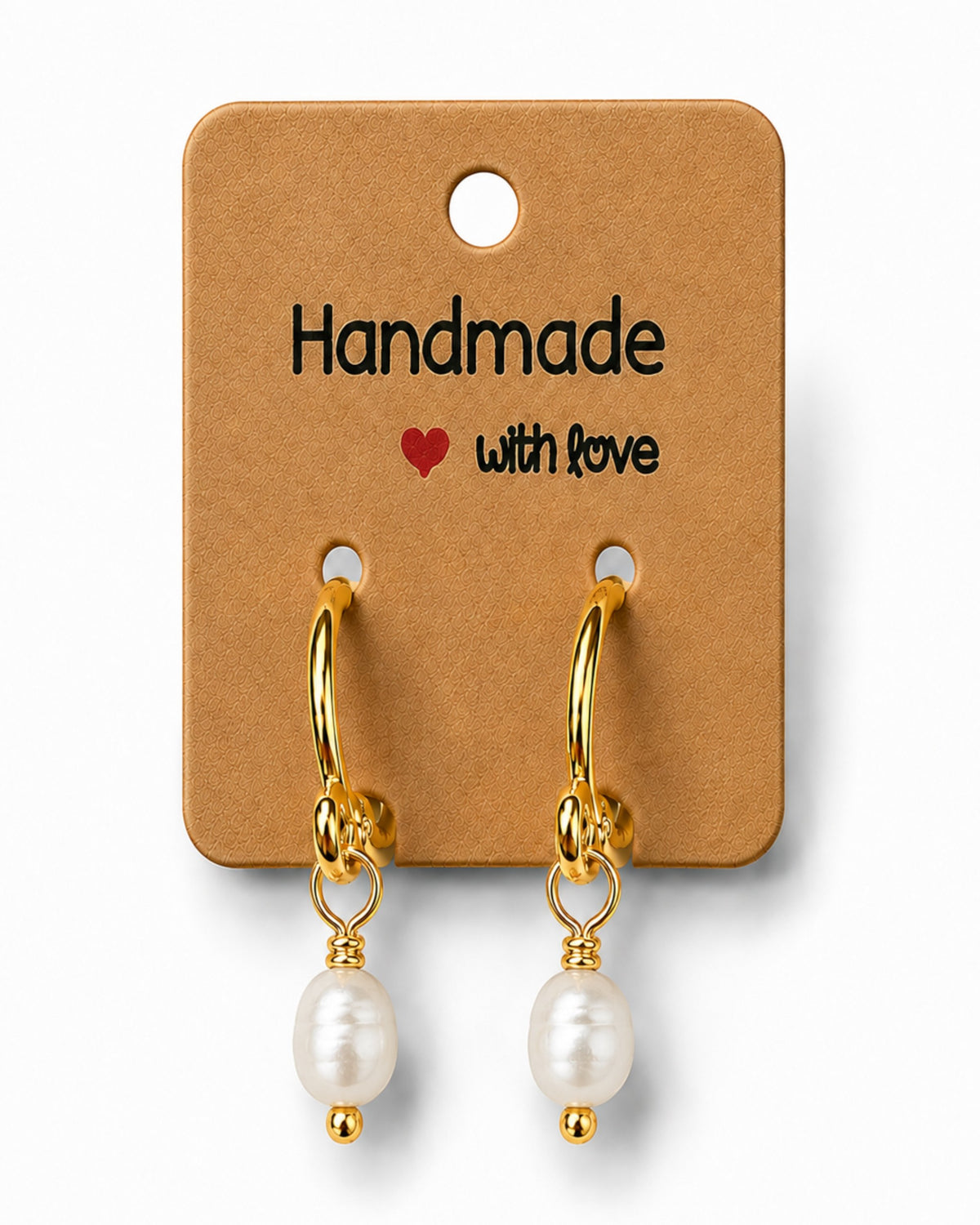 Amelia Jane Handmade Creations 15mm gold-filled huggie hoop earrings with dangling white freshwater pearls