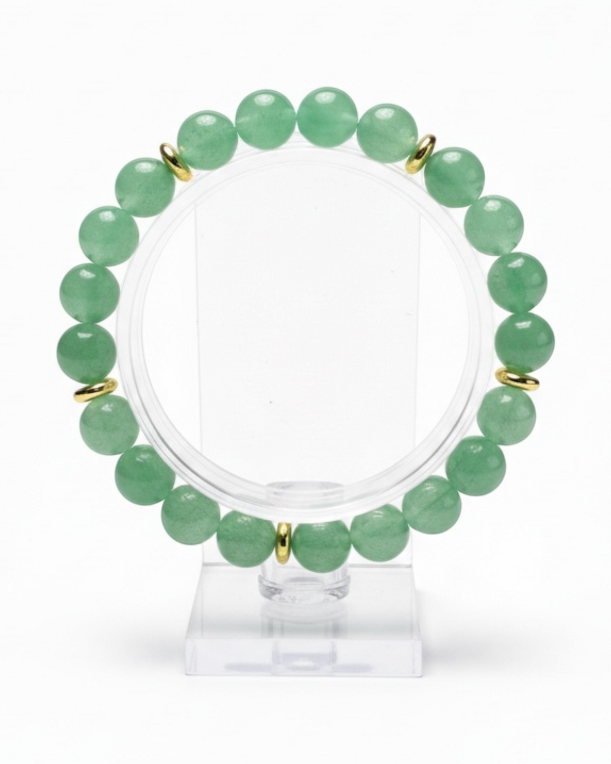 Amelia Jane Handmade Creations 7-inch beaded bracelet featuring smooth green aventurine and gold hematite accents.