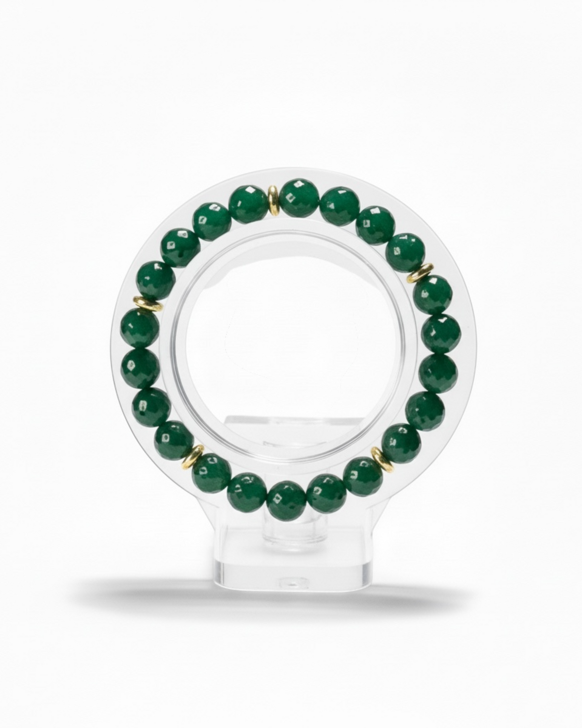 Amelia Jane Handmade Creations 7-inch bracelet featuring faceted green Malaysian jade beads and gold hematite accents.