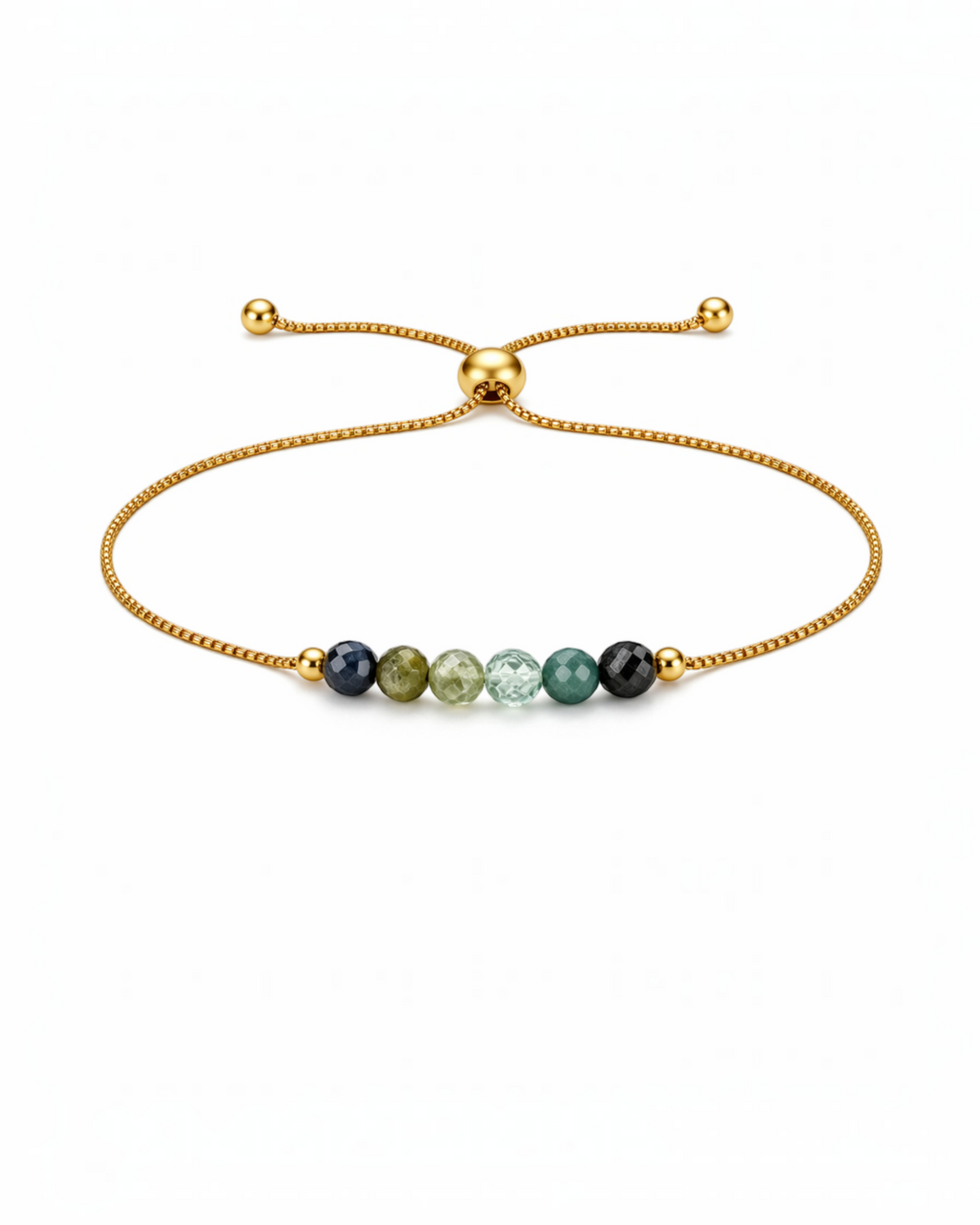Amelia Jane Handmade Creations adjustable lariat bracelet featuring faceted green tourmaline beads on a gold chain