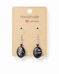 Amelia Jane Handmade Creations hypersthene oval drop earrings with S925 silver posts on a handmade display card.
