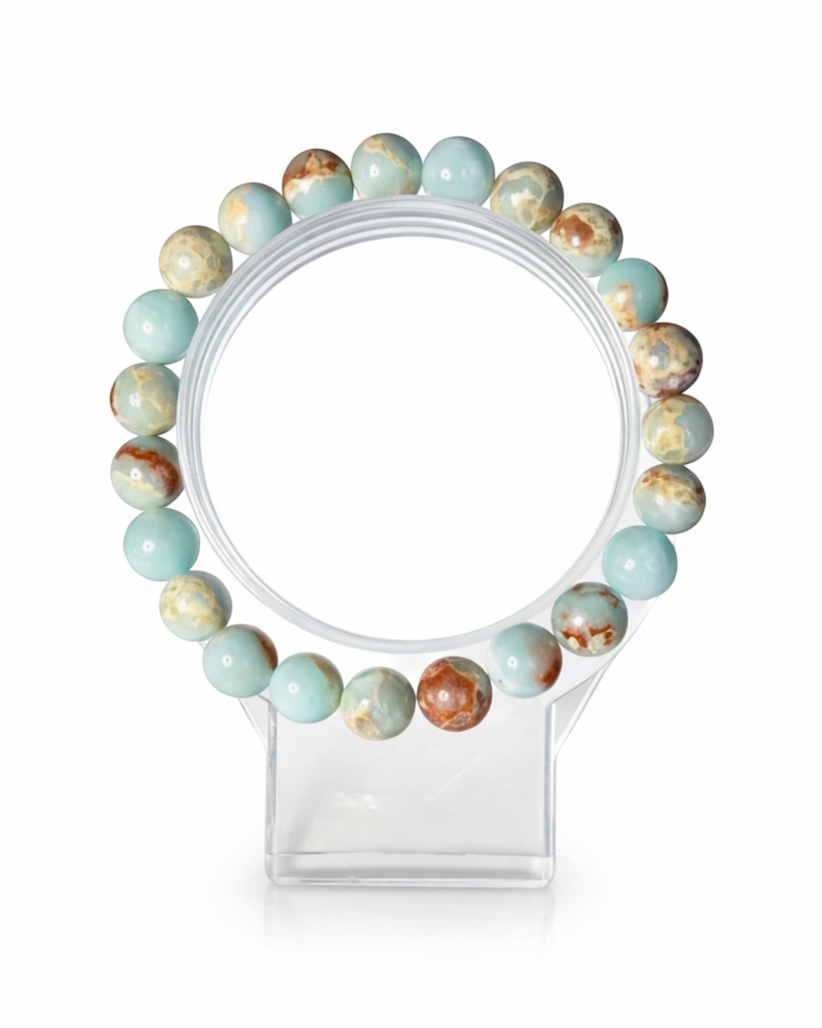 Amelia Jane Handmade Creations 7-inch imperial jasper beaded bracelet featuring round blue and brown gemstone beads